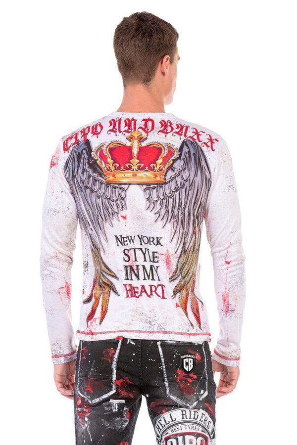 Cipo & Baxx CL497 New York Printed Long Sleeve T-Shirt WHITE