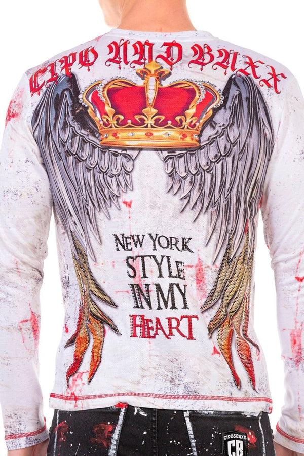 Cipo & Baxx CL497 New York Printed Long Sleeve T-Shirt WHITE