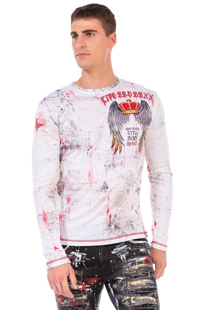 cipo & baxx CL497 New York Printed Long Sleeve T-Shirt WHITE