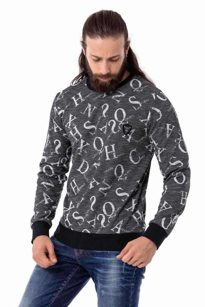 cipo & baxx CL513 O Neck Patterned Thick Sweatshirt ANTHRACITE