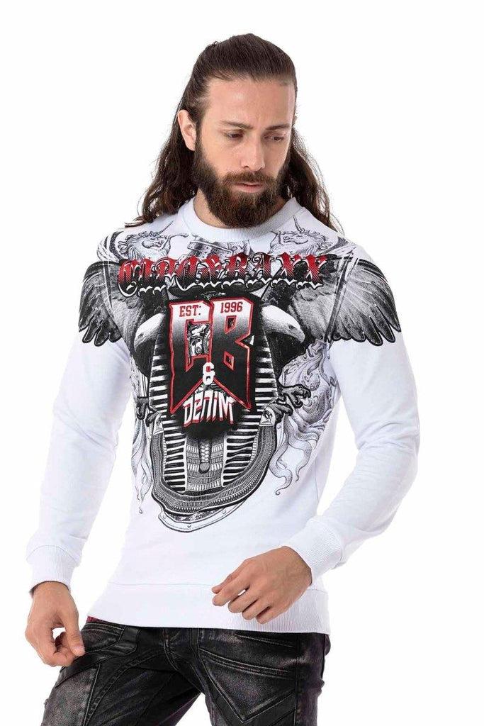 cipo & baxx Cl515 Eagle Patterned White Thick Sweatshirt BLACK