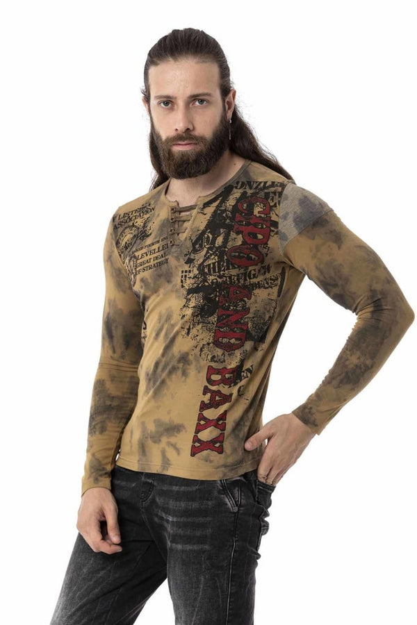 Cipo & Baxx CL524 V-Neck Patterned Sweatshirt MUSTARD