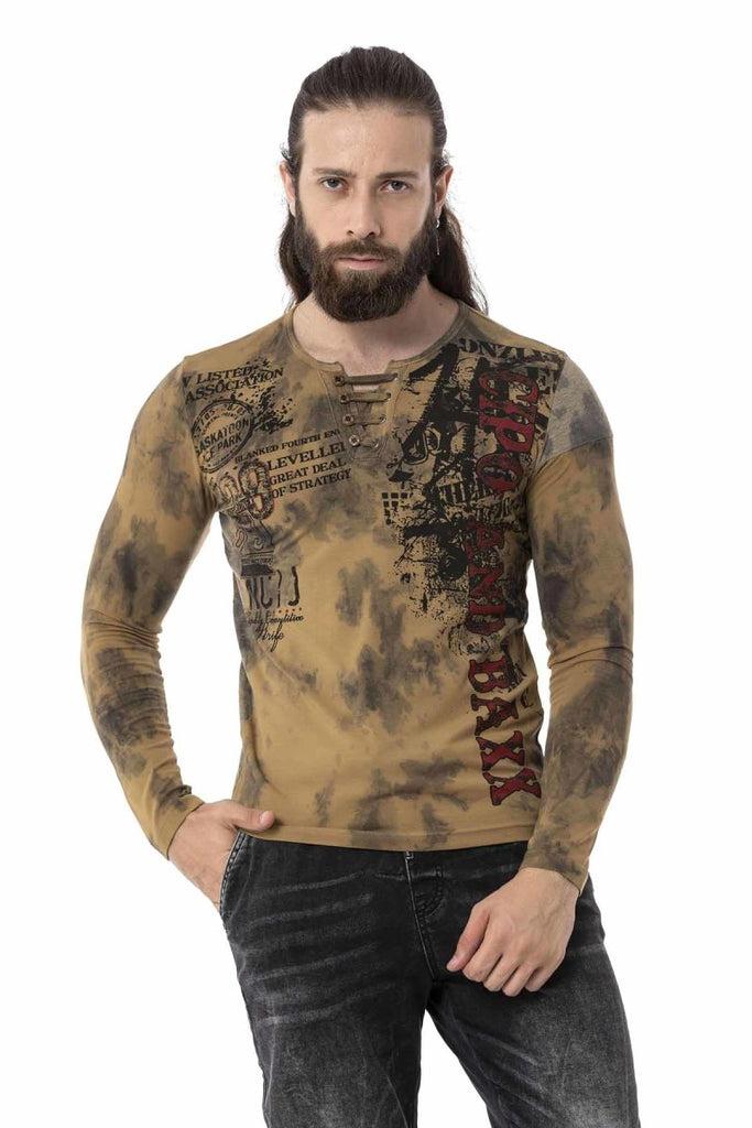 cipo & baxx CL524 V-Neck Patterned Sweatshirt MUSTARD