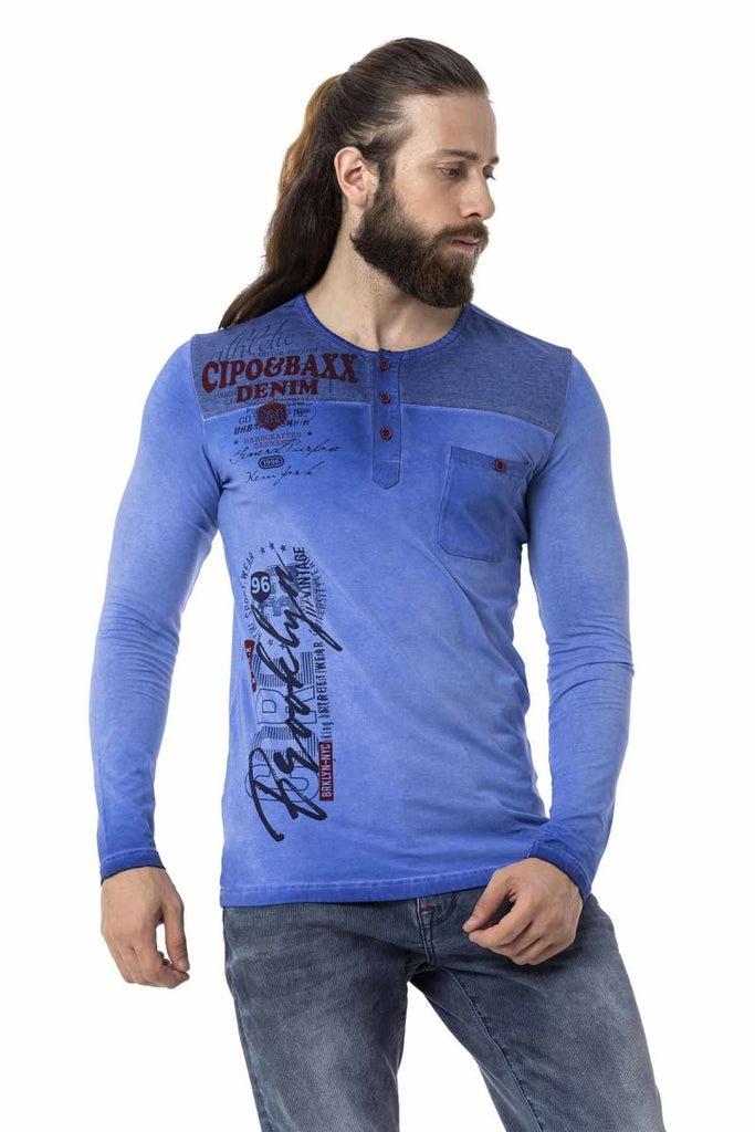 cipo & baxx CL527 Thin Sweatshirt with Front Pocket BLUE