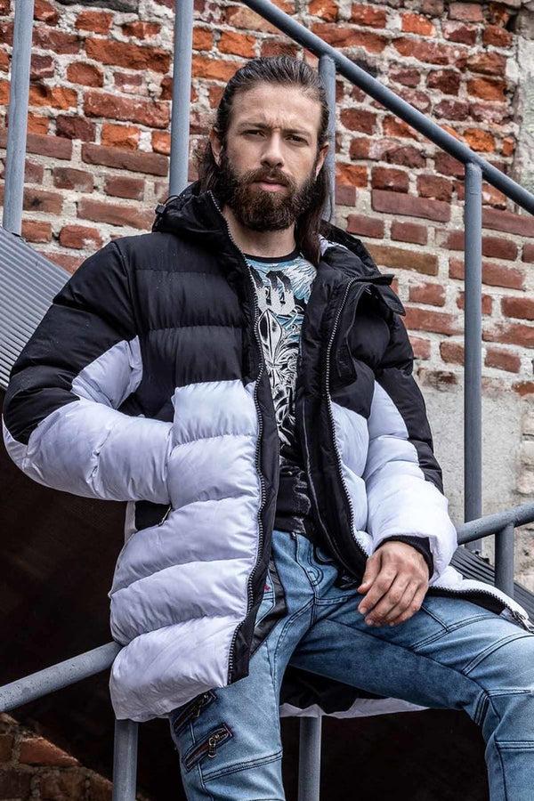 Cipo & Baxx CM206 Men's Puffer Jacket In Black And White Colors BLACK
