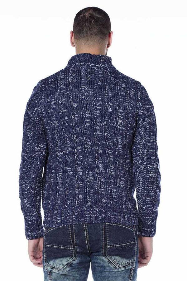 Cipo & Baxx CP127 Stand-up Collar Men's Winter Knitwear Cardigan BLUE
