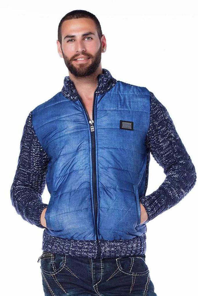 cipo & baxx CP127 Stand-up Collar Men's Winter Knitwear Cardigan BLUE