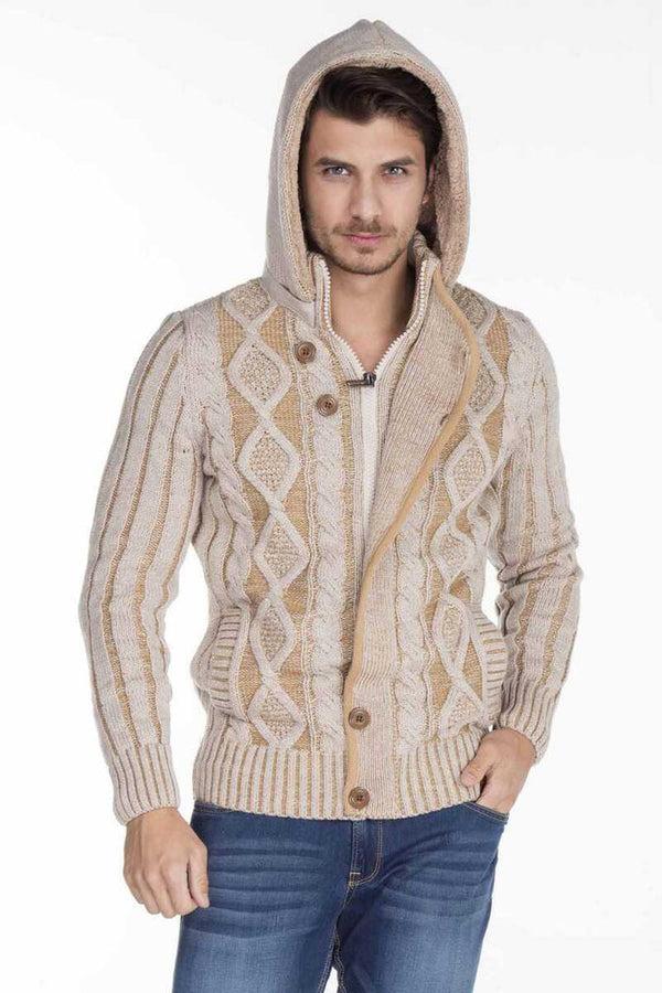 Cipo & Baxx CP161 High Collar Buttoned Hooded Patterned Men's Cardigan NAVYBLUE