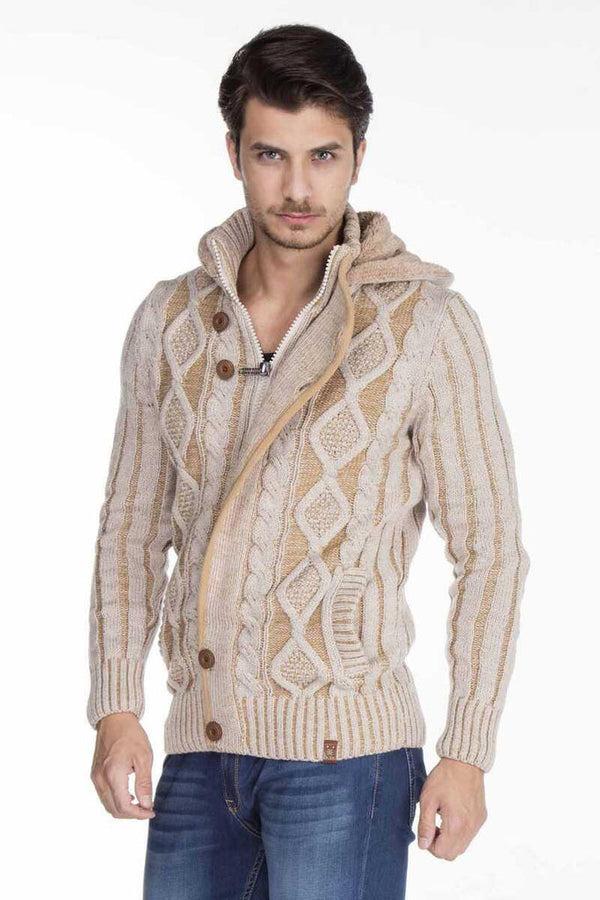 Cipo & Baxx CP161 High Collar Buttoned Hooded Patterned Men's Cardigan NAVYBLUE