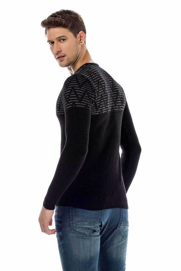 Cipo & Baxx CP170 Crew Neck Patterned Slim Fit Men's Knitwear BLACK