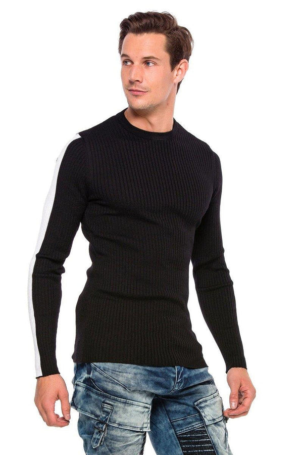 Cipo & Baxx CP194 Striped Sleeve Knitwear Sweater RED