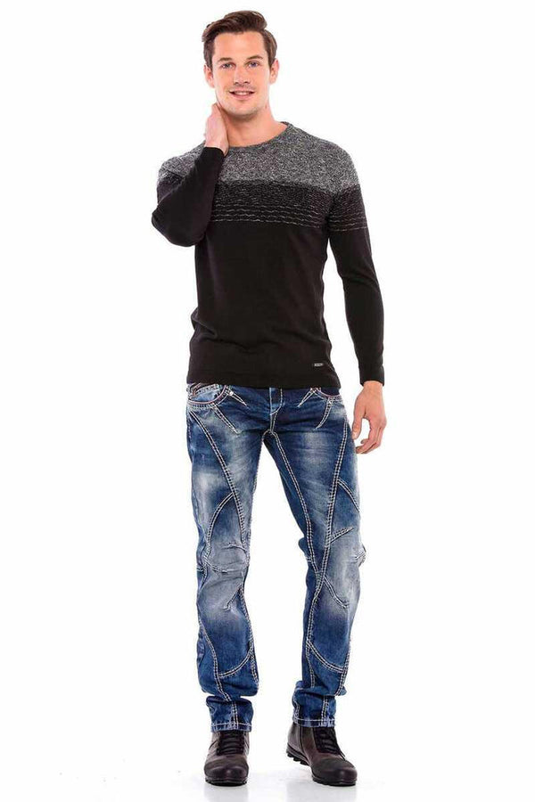 Cipo & Baxx CP200 Double Color Knitwear Men's Sweater BLACK-GREY