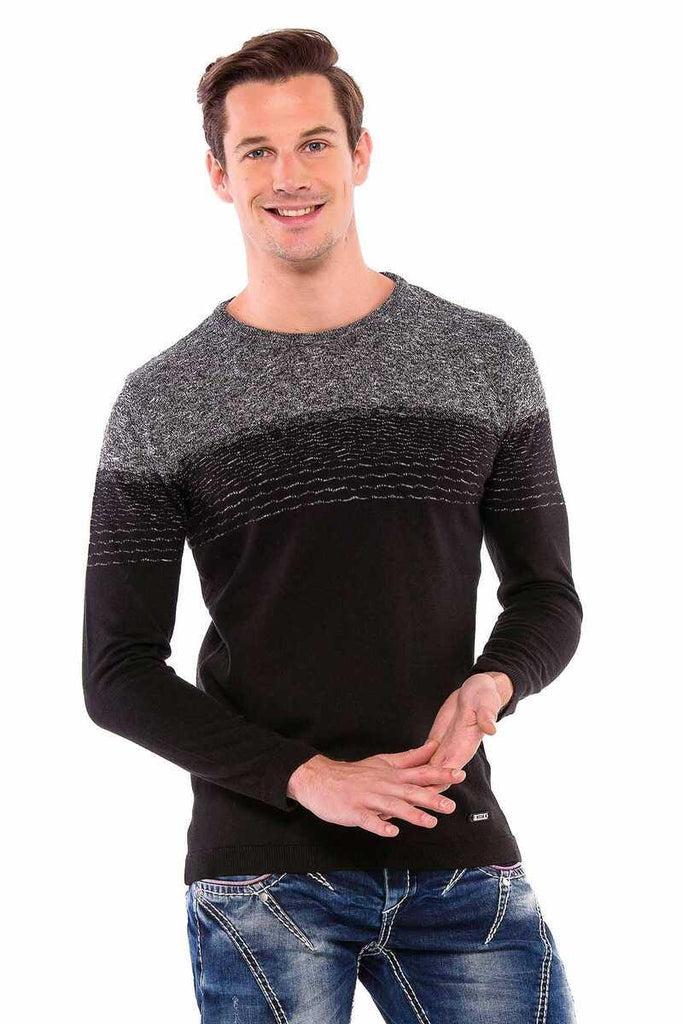 cipo & baxx CP200 Double Color Knitwear Men's Sweater BLACK-GREY