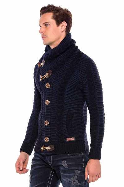 Cipo & Baxx CP215 Lock Button Thick Stand Collar Knitted Wool Men's Cardigan BLACK-GREY