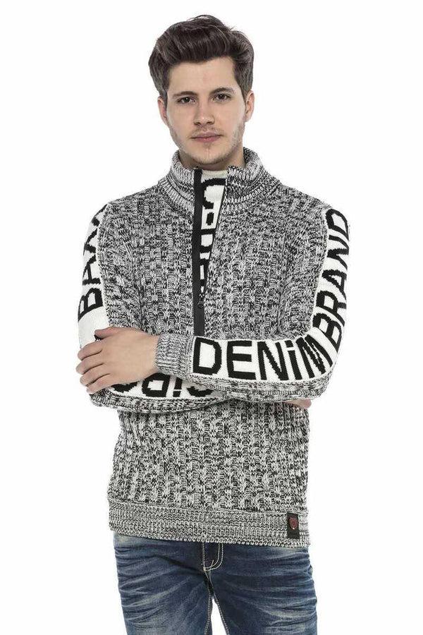 Cipo & Baxx CP216 Half Zipper Collar Textured Sweater BURGUNDY-ECRU