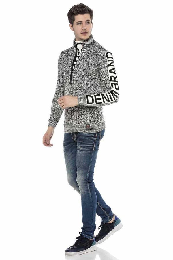 Cipo & Baxx CP216 Half Zipper Collar Textured Sweater BURGUNDY-ECRU