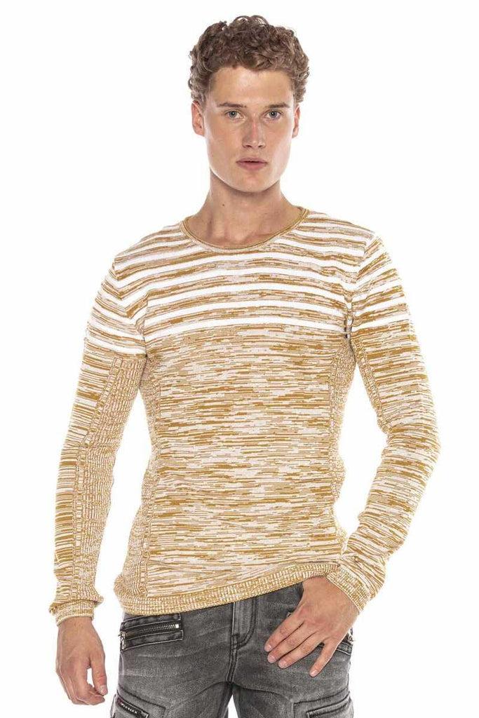 cipo & baxx CP223 Crew Neck Slim Fit Men's Sweater CAMEL