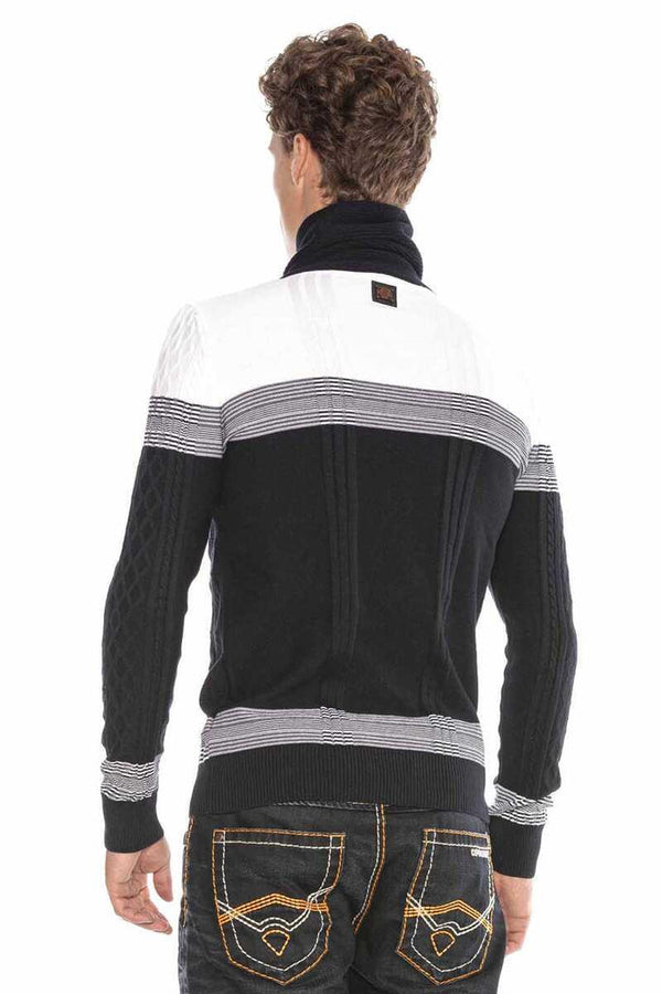 Cipo & Baxx CP226 Detailed Shawl Collar Patterned Slim Fit Men's Sweater INDIGO