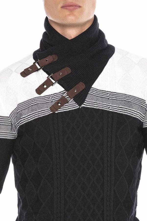 Cipo & Baxx CP226 Detailed Shawl Collar Patterned Slim Fit Men's Sweater INDIGO