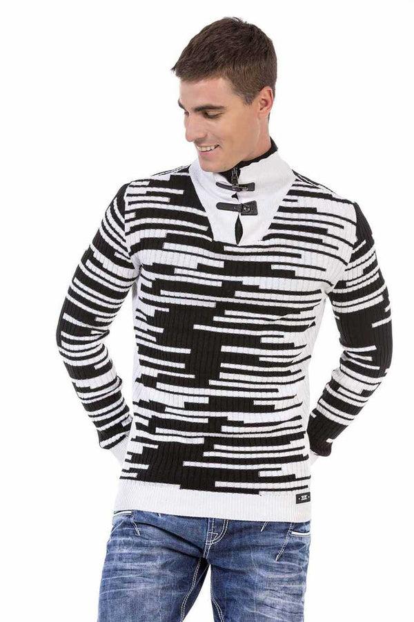 Cipo & Baxx CP245 Zipper Collar Men's Sweater WHITE-BLACK