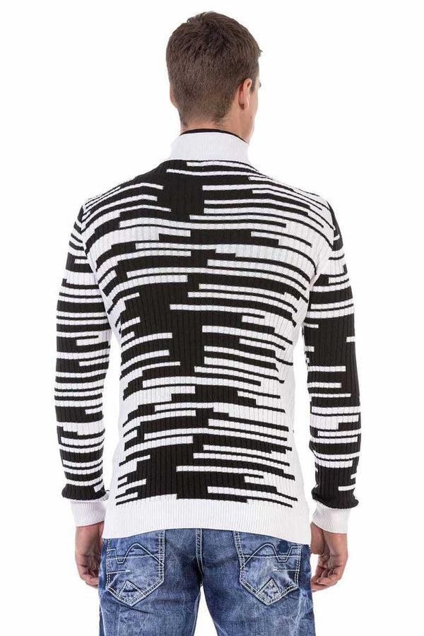 Cipo & Baxx CP245 Zipper Collar Men's Sweater WHITE-BLACK