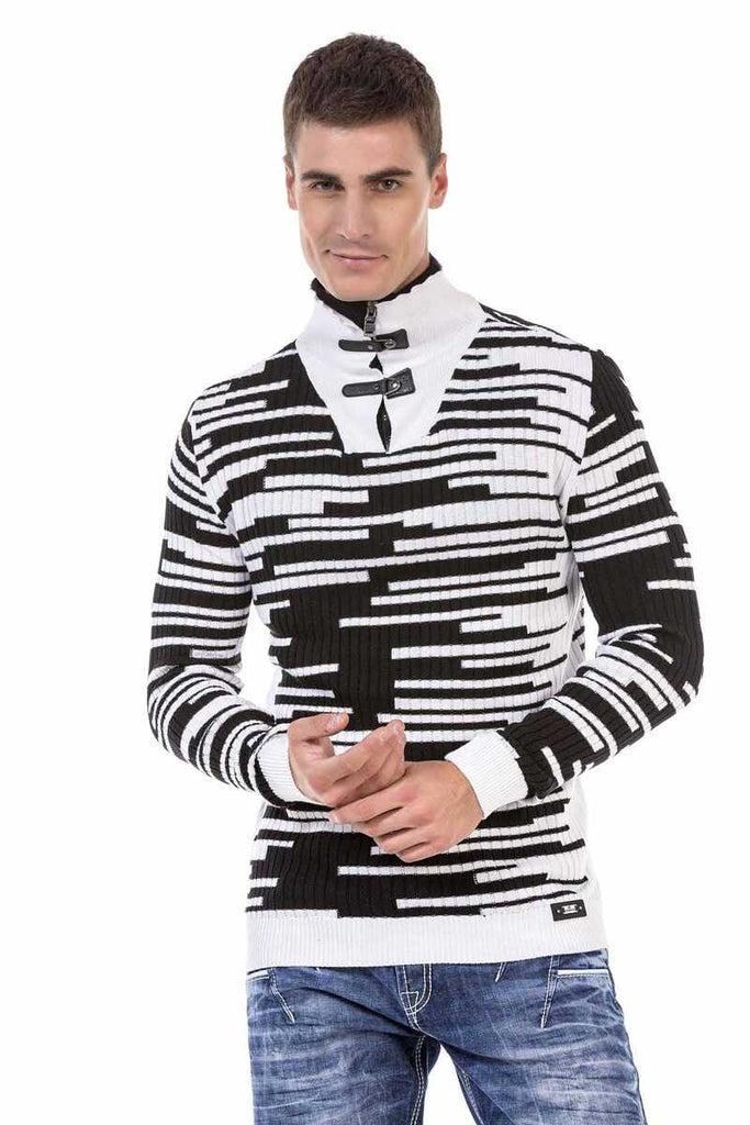 cipo & baxx CP245 Zipper Collar Men's Sweater WHITE-BLACK