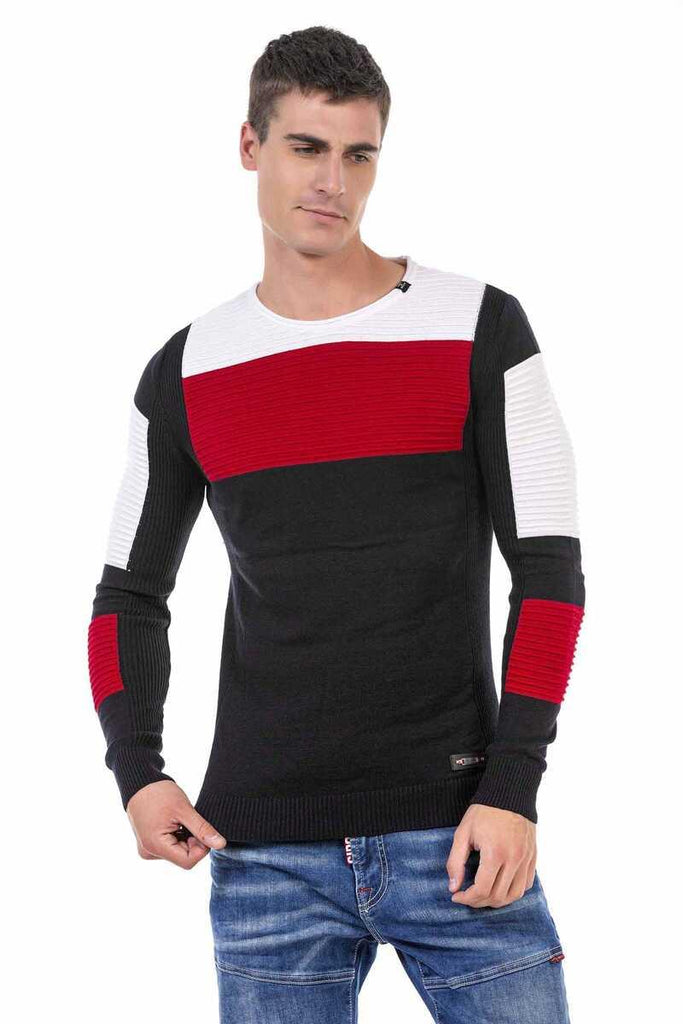 cipo & baxx CP247 Textured Men's Sweater BLACK-ANTHRACITE