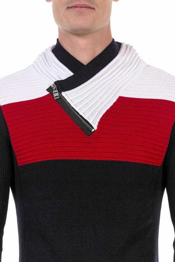 Cipo & Baxx CP248 Shawl Collar Men's Sweater NAVYBLUE-RED