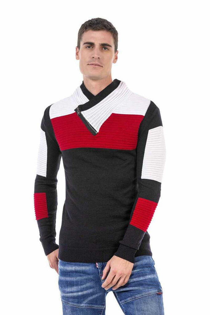 cipo & baxx CP248 Shawl Collar Men's Sweater NAVYBLUE-RED