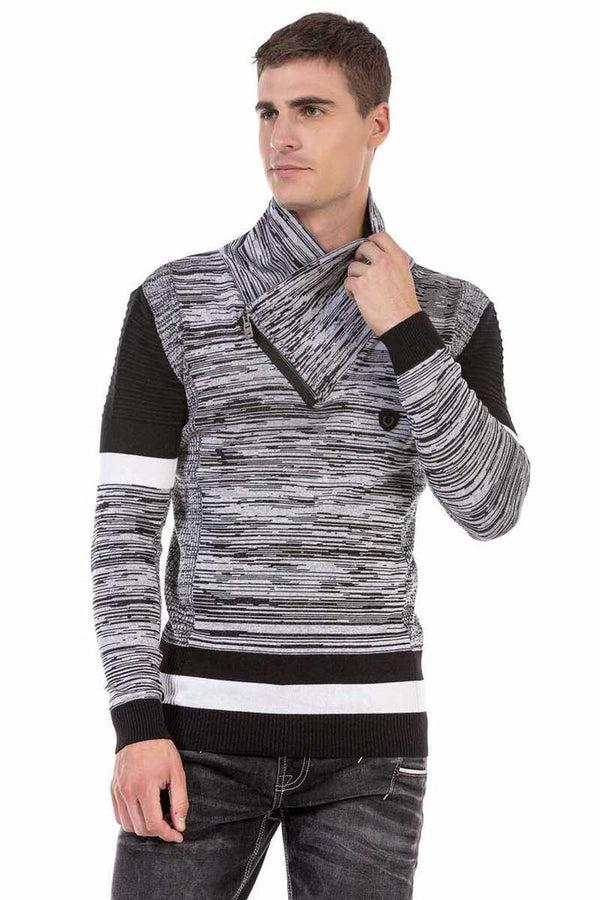 Cipo & Baxx CP250 Shawl Collar Textured Men's Sweater BLACK-GREY