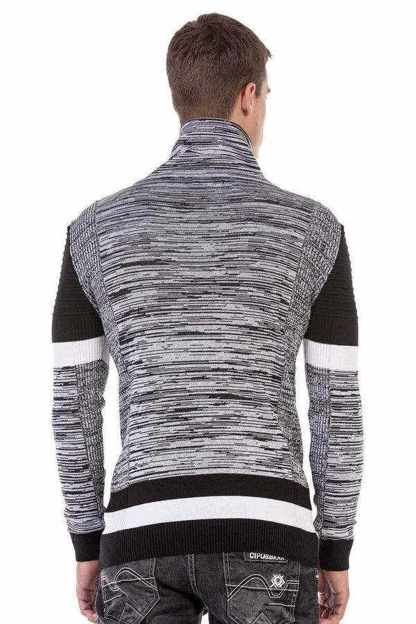Cipo & Baxx CP250 Shawl Collar Textured Men's Sweater BLACK-GREY