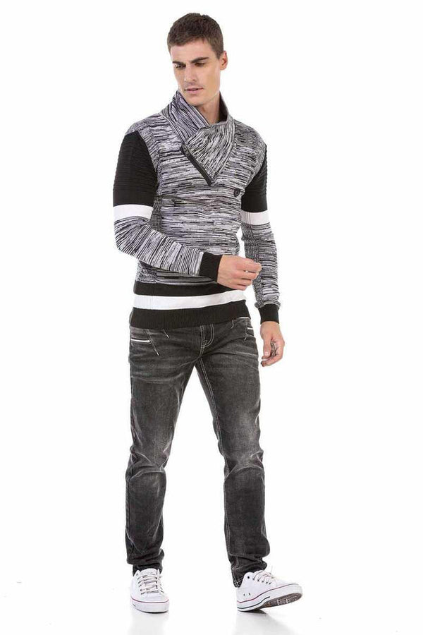 Cipo & Baxx CP250 Shawl Collar Textured Men's Sweater BLACK-GREY