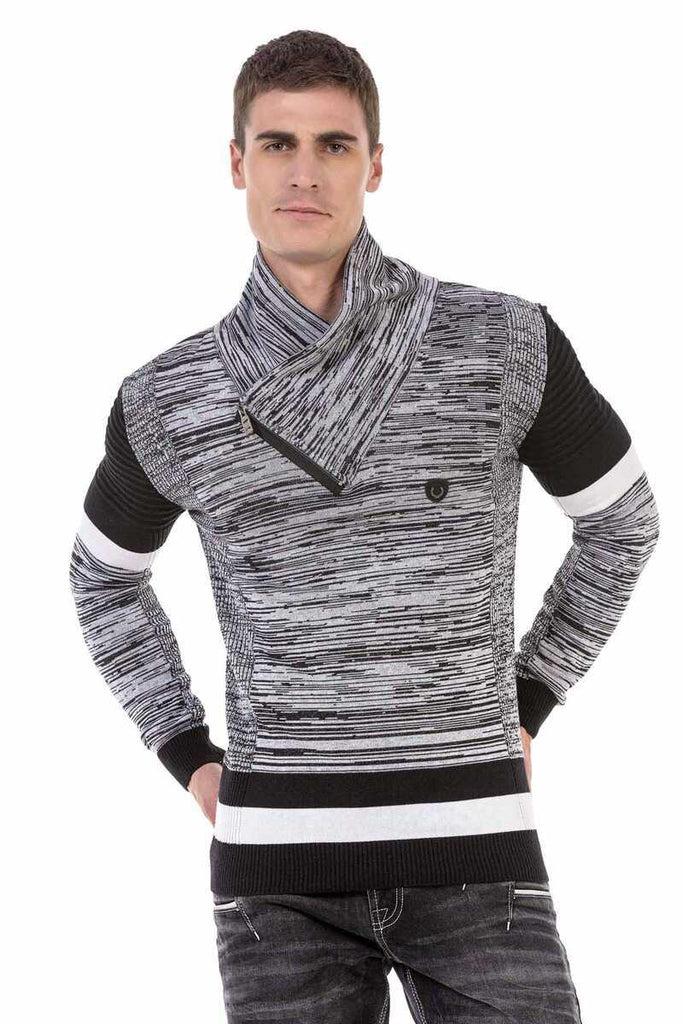 cipo & baxx CP250 Shawl Collar Textured Men's Sweater BLACK-GREY