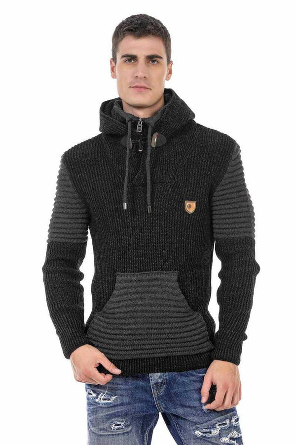 Cipo & Baxx CP253 Collared Hooded Men's Sweater GREY-ANTHRACITE