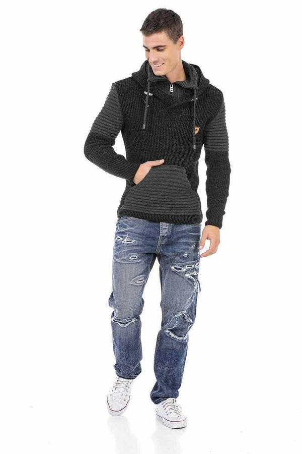 Cipo & Baxx CP253 Collared Hooded Men's Sweater GREY-ANTHRACITE