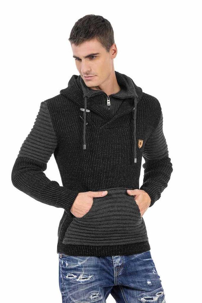 cipo & baxx CP253 Collared Hooded Men's Sweater GREY-ANTHRACITE