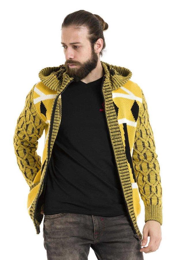 Cipo & Baxx CP256 Hooded Zippered Winter Thick Yellow Cardigan YELLOW
