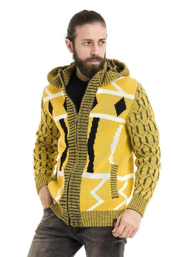 Cipo & Baxx CP256 Hooded Zippered Winter Thick Yellow Cardigan YELLOW