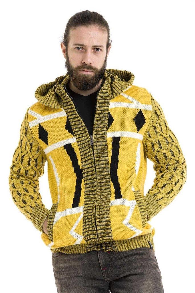 cipo & baxx CP256 Hooded Zippered Winter Thick Yellow Cardigan YELLOW