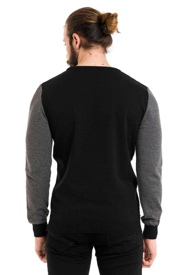 Cipo & Baxx CP263 Round Collar Patterned Men's Knitwear GREY