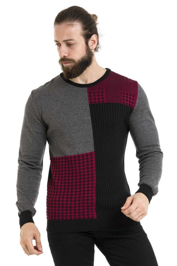 Cipo & Baxx CP263 Round Collar Patterned Men's Knitwear GREY