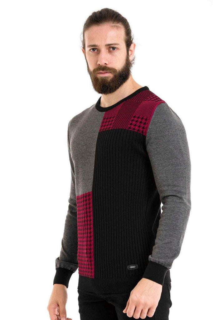 cipo & baxx CP263 Round Collar Patterned Men's Knitwear GREY