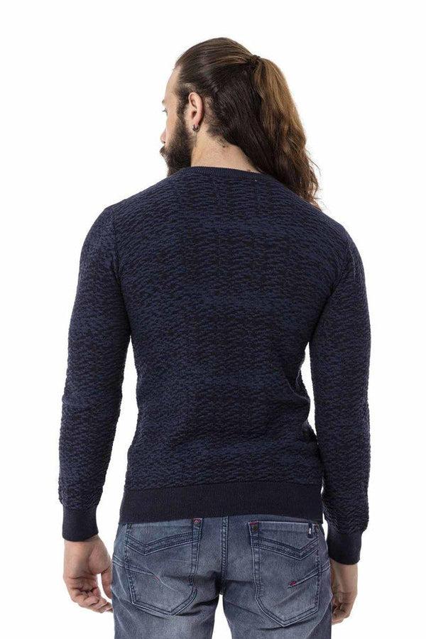 Cipo & Baxx CP272 Textured Round Collar Navy Blue Sweater NAVYBLUE