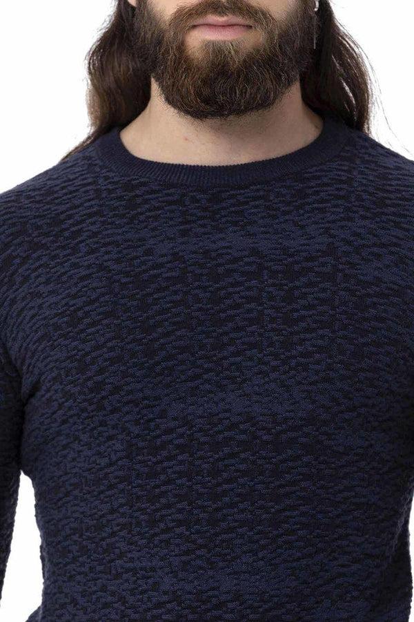 Cipo & Baxx CP272 Textured Round Collar Navy Blue Sweater NAVYBLUE