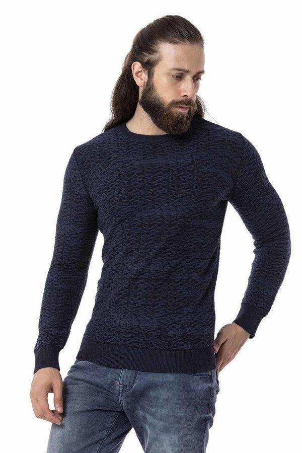 Cipo & Baxx CP272 Textured Round Collar Navy Blue Sweater NAVYBLUE