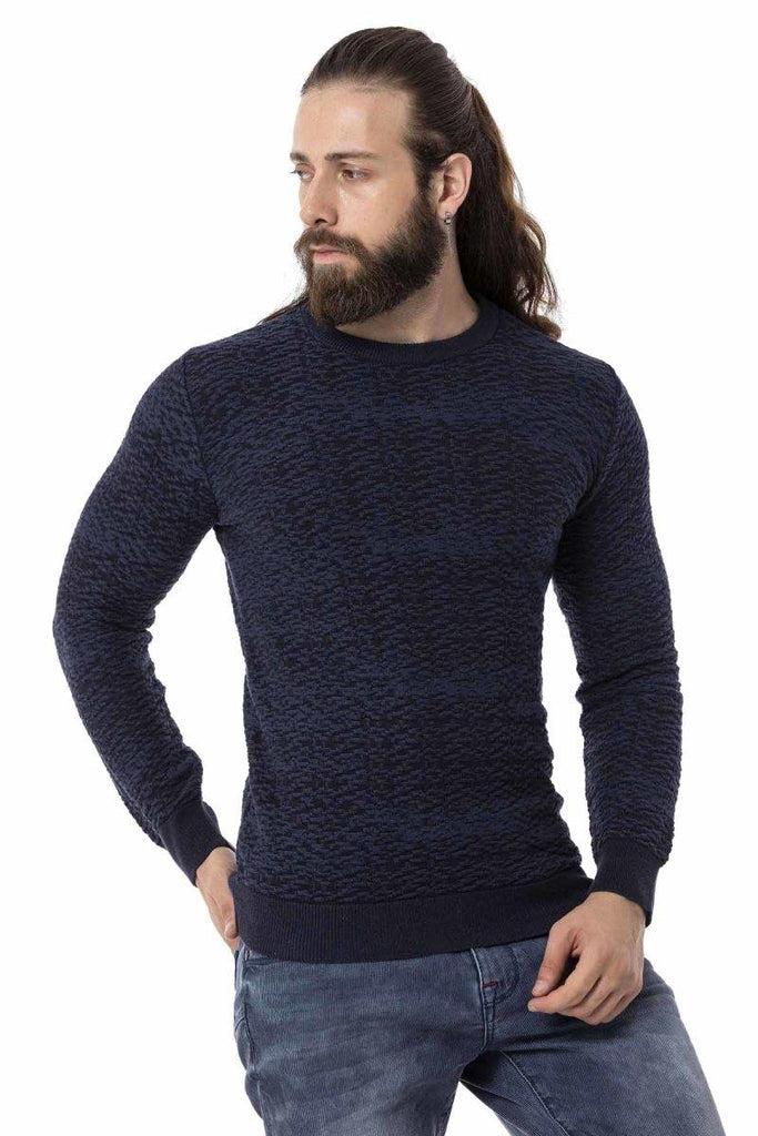 cipo & baxx CP272 Textured Round Collar Navy Blue Sweater NAVYBLUE