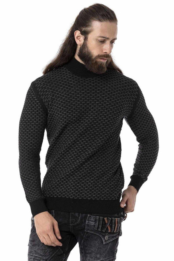 Cipo & Baxx CP274 Half Turtleneck Textured Sweater BLACK