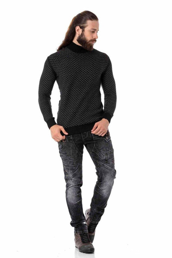 Cipo & Baxx CP274 Half Turtleneck Textured Sweater BLACK