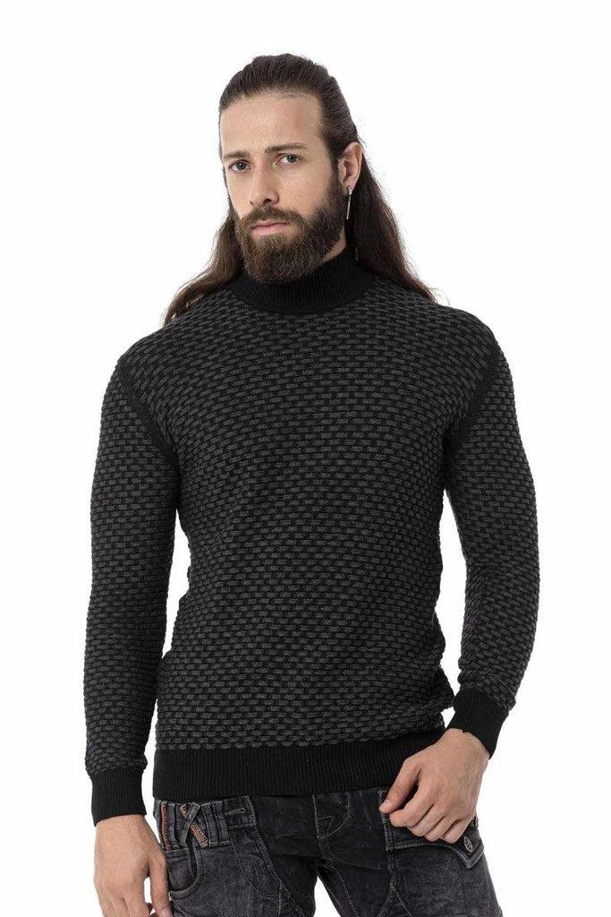 cipo & baxx CP274 Half Turtleneck Textured Sweater BLACK