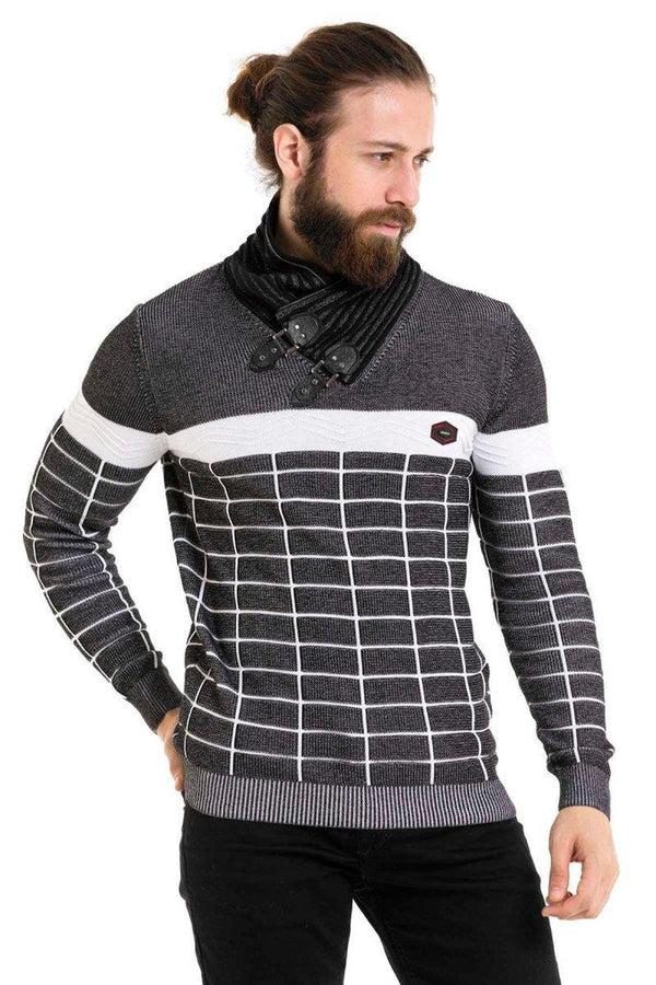 Cipo & Baxx CP279 Shawl Collar Patterned Sweater BLACK
